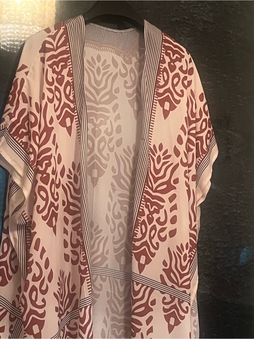 2/30$ NWOT Terracotta & Cream Patterned Boho Kimono-Beach Cover Up - Picture 8 of 8